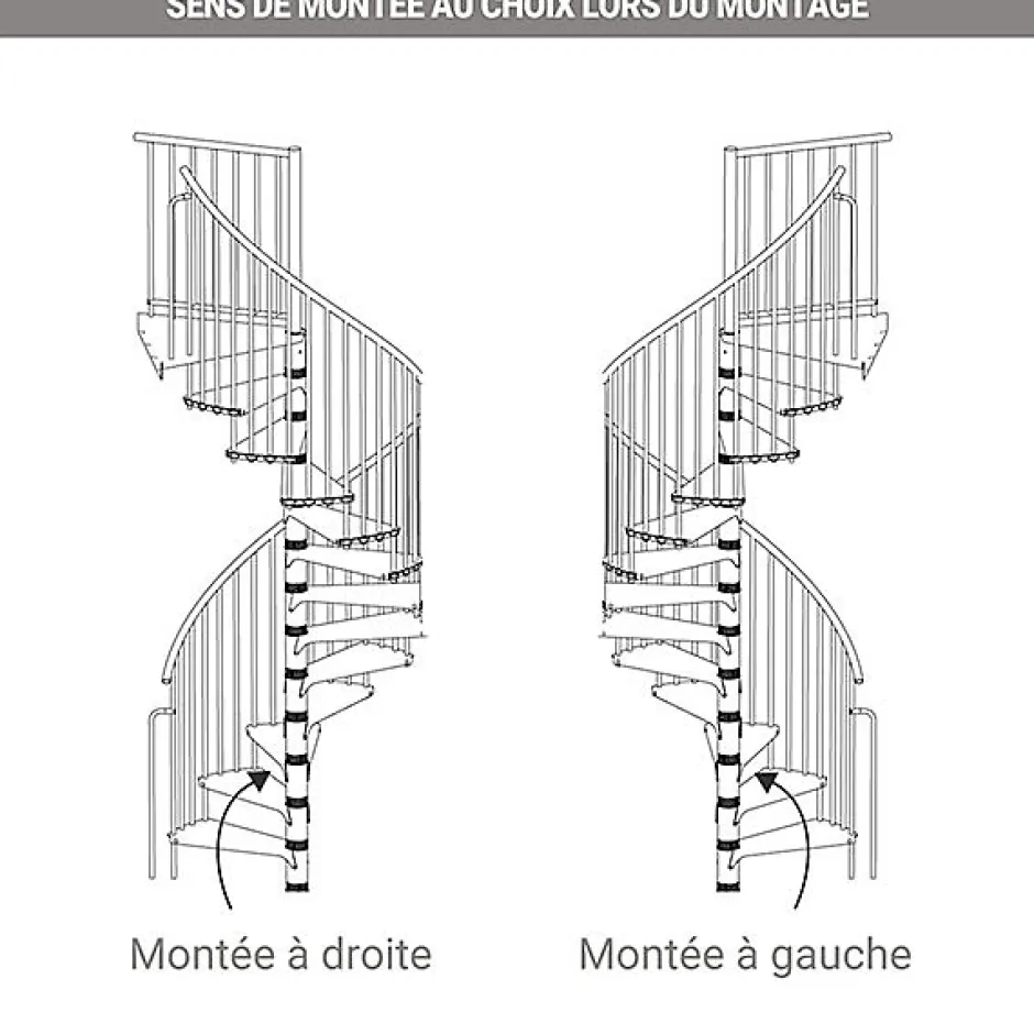 Matisere Escalier colimaçon métal 10 marches - Hauteur à franchir 1.90 à 2.35m - Diamètre 160cm - Noir - RONDO160-NN-10