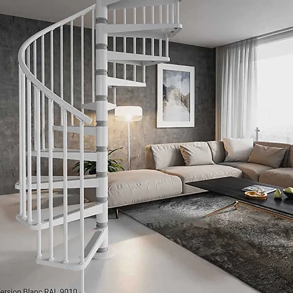 Matisere Escalier colimaçon métal 14 marches - Hauteur à franchir 2.94 à 3.22m - Diamètre 120cm - Blanc - GAMIA120/BB-14