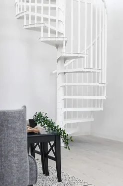 Escalier colimaçon métal 10 marches - Hauteur à franchir 1.90 à 2.35m - Diamètre 120cm - Structure blanche et marche blanche --Matisere Outlet