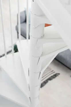 Escalier colimaçon métal 10 marches - Hauteur à franchir 1.90 à 2.35m - Diamètre 120cm - Structure blanche et marche blanche --Matisere Outlet