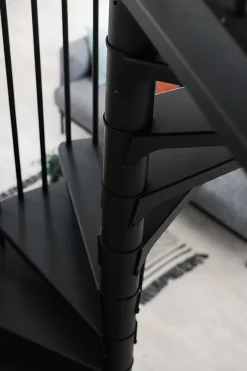 Escalier colimaçon métal 13 marches - Hauteur à franchir 2.47 à 3.05m - Diamètre 120cm - Structure noire et marche noir --Matisere New