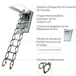 Escalier coupe feu 60min - Hauteur sous plafond 2.70m - Trémie 60x120cm - LSF60120/270-Matisere Hot