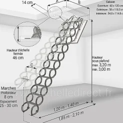 Matisere Escalier coupe feu 60min - Hauteur sous plafond 3.20m - Trémie 60x120cm - LSF60120-320