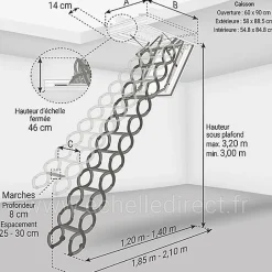 Escalier coupe feu 60min - Hauteur sous plafond 3.20m - Trémie 60x90cm - LSF6090-320-Matisere Discount