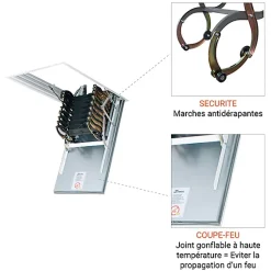 Escalier coupe feu 60min - Hauteur sous plafond 3.20m - Trémie 60x90cm - LSF6090-320-Matisere Discount