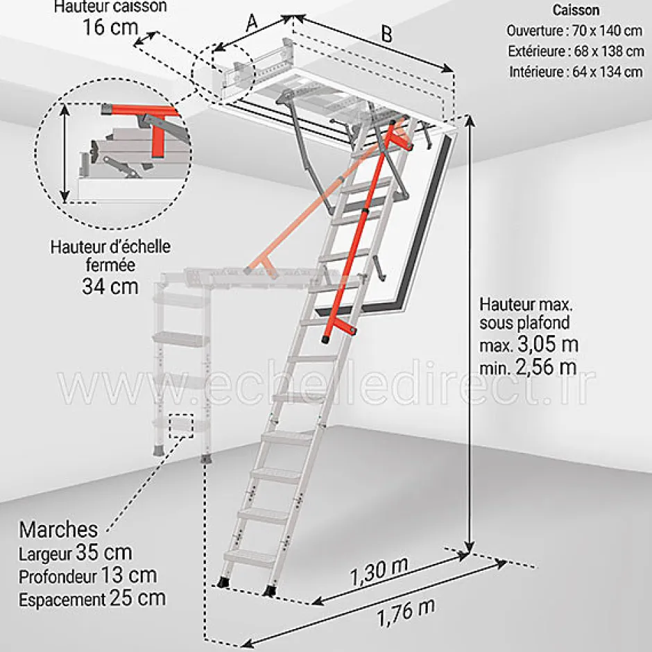 Escalier coupe feu 120min - Hauteur sous plafond 3.05m - Trémie 70x140cm - LMF70140-305-Matisere Outlet