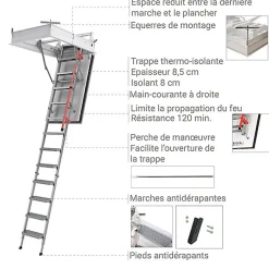Matisere Escalier coupe feu 120min - Hauteur sous plafond 2.80m - Trémie 70x120cm - LMF70120-280