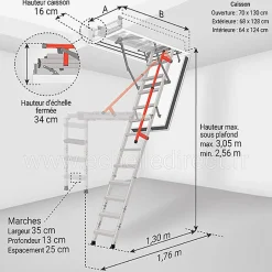 Matisere Escalier coupe feu 120min - Hauteur sous plafond 3.05m - Trémie 70x130cm - LMF70130-305