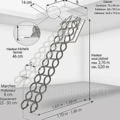 Matisere Escalier coupe feu 60min - Hauteur sous plafond 3.00m - Trémie 70x80cm - LSF7080-300