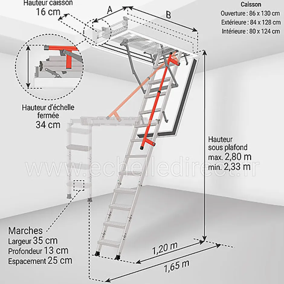 Matisere Escalier coupe feu 120min - Hauteur sous plafond 2.80m - Trémie 86x130cm - LMF86130-280