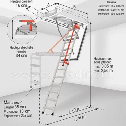 Escalier coupe feu 120min - Hauteur sous plafond 3.05m - Trémie 86x130cm - LMF86130-305-Matisere New