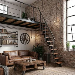 Matisere Escalier droit 13 marches - Hauteur à franchir 2.41 à 3.17m- Largeur 65cm - Structure noire et marche noyer - NIZZA60/I/SNMNO-13