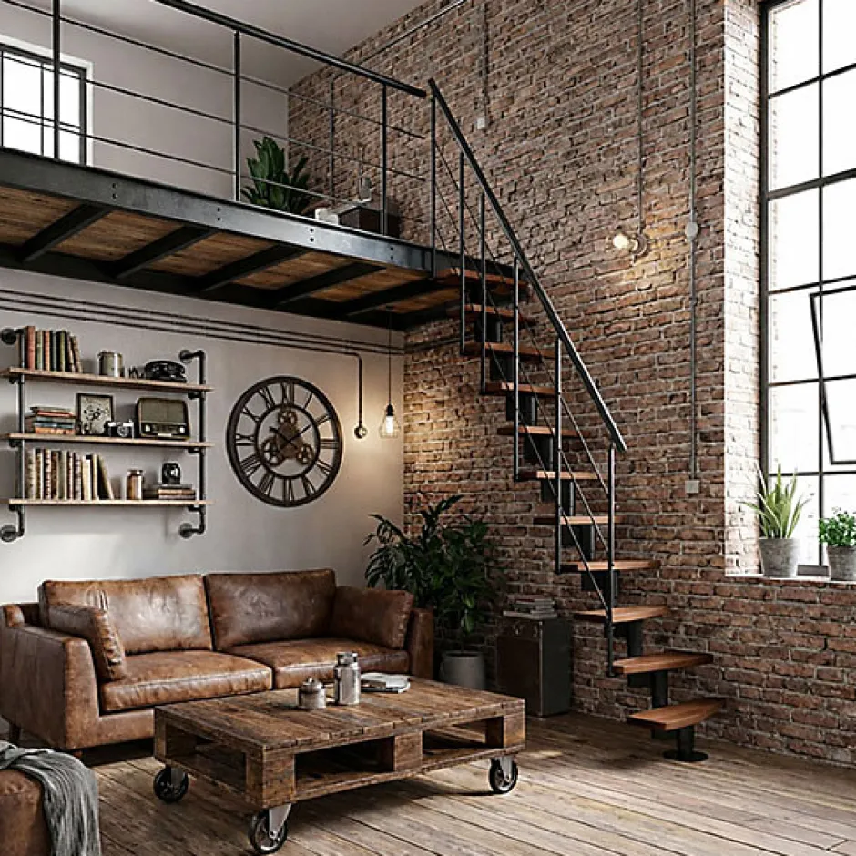 Matisere Escalier droit 13 marches - Hauteur à franchir 2.41 à 3.17m- Largeur 65cm - Structure noire et marche noyer - NIZZA60/I/SNMNO-13