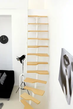 Matisere Escalier droit 10 marches - Hauteur à franchir 1.89 à 2.49m - Blanc et hêtre - TWISTER60-I-BH-10