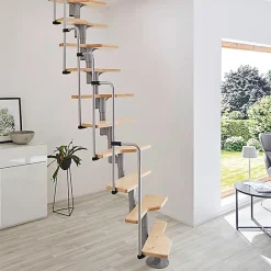 Matisere Escalier droit 10 marches - Hauteur à franchir 1.89 à 2.49m - Blanc et hêtre - TWISTER60-I-BH-10