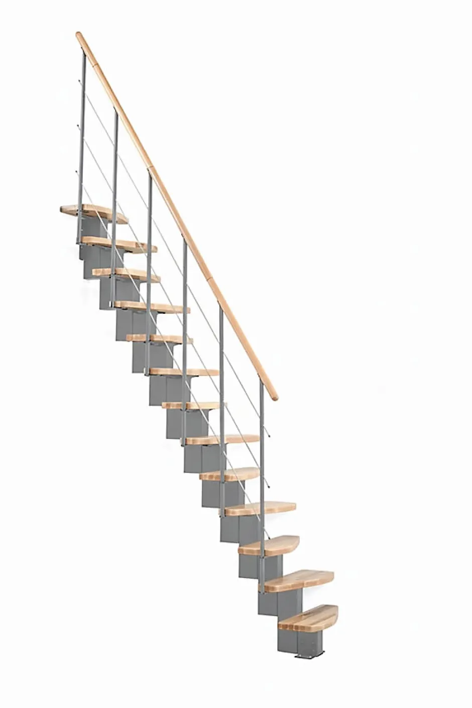 Escalier droit 11 marches - Hauteur à franchir 2.28 à 2.52m - Largeur 65cm - Structure grise et marche hêtre - QUATR65/I-GB-11-Matisere New
