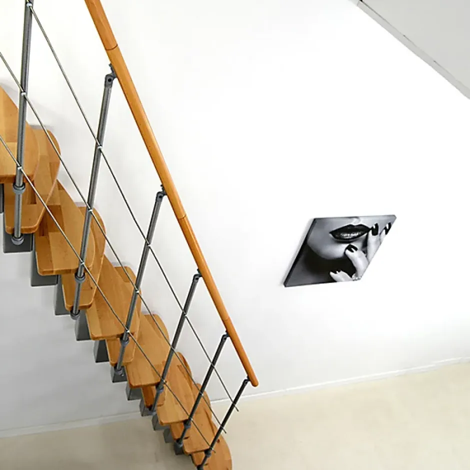 Escalier droit 11 marches - Hauteur à franchir 2.28 à 2.52m - Largeur 65cm - Structure grise et marche hêtre - QUATR65/I-GB-11-Matisere New