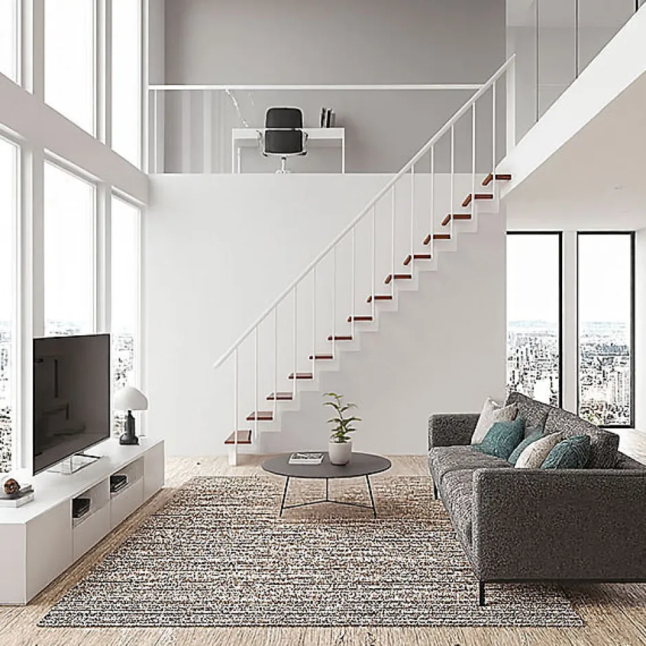 Escalier droit 8 marches - Hauteur à franchir 1.85 à 2.16m - Largeur 80cm - Structure blanche et marche noyer - COMFO80/I/BN-8-Matisere Sale