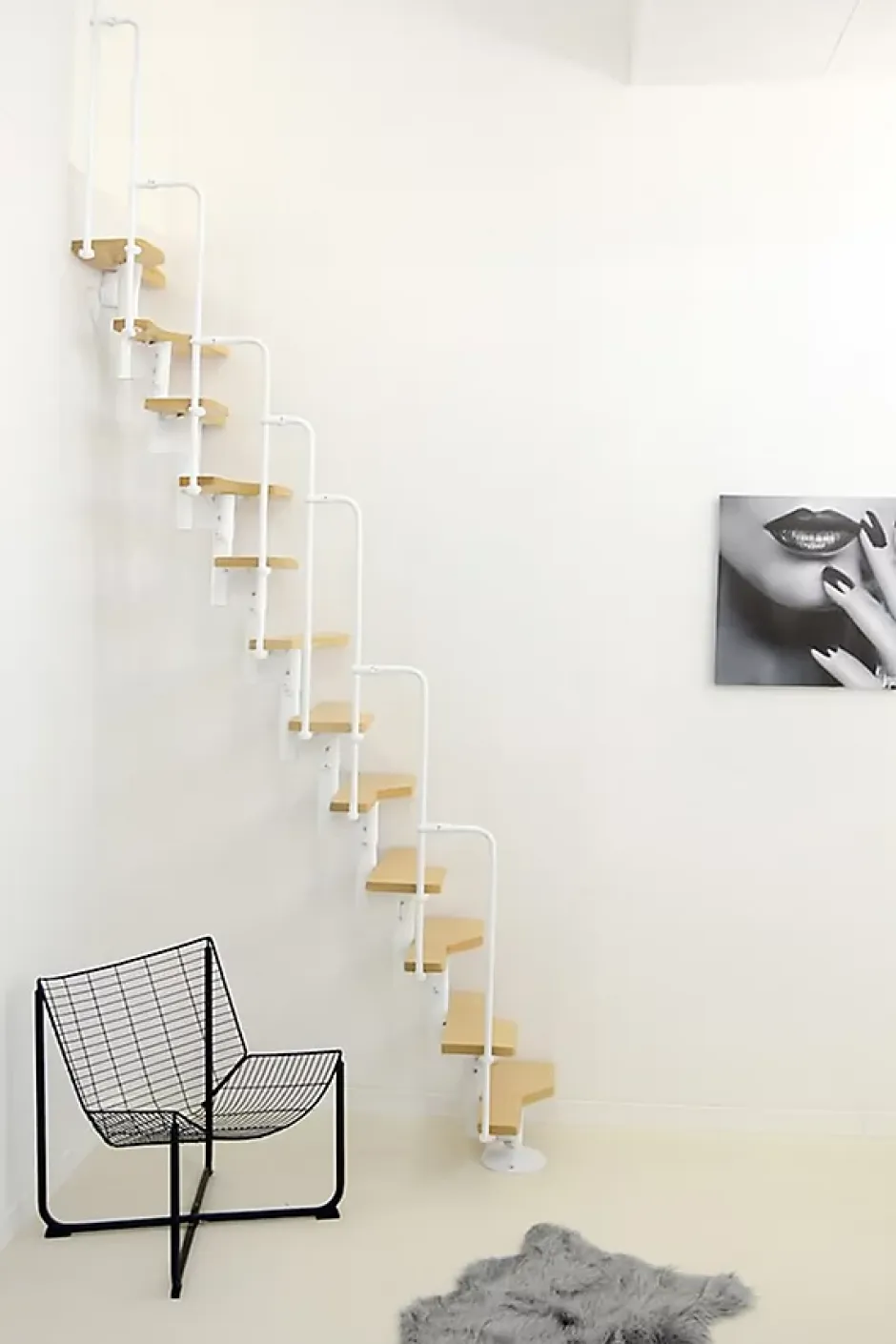 Escalier droit 9 marches - Hauteur à franchir 1.72 à 2,26m - Blanc et hêtre - TWISTER60-I-BH-9-Matisere Clearance