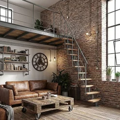 Matisere Escalier droit 12 marches - Hauteur à franchir 2.23 à 2.94m - Largeur 65cm - Structure grise et marche hêtre - NIZZA60/I/GH-12