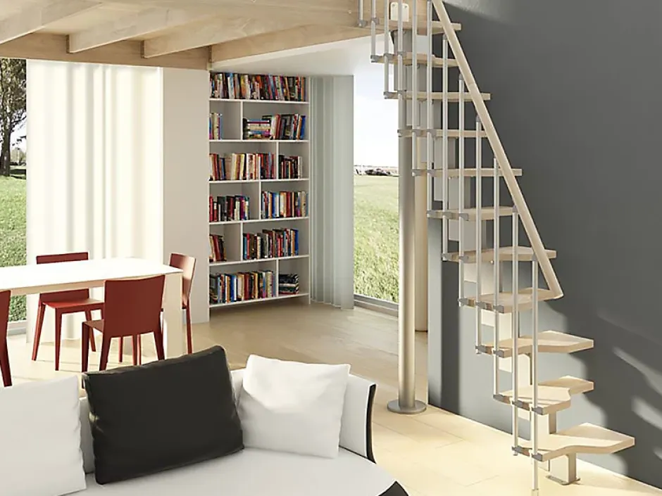 Matisere Escalier droit 14 marches - Hauteur à franchir de 3.01 à 3.57m - Largeur 61cm - Couleur naturel et blanc - MINI61/I/SGMNAT-14