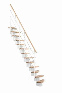 Escalier droit 12 marches - Hauteur à franchir 2.47 à 2.75m - Largeur 65cm - Structure blanche et marche hêtre - QUATR65/I-BB-12-Matisere Online