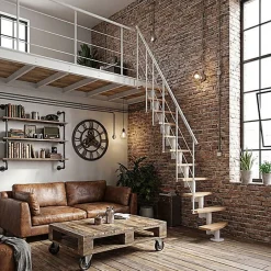 Matisere Escalier droit 11 marches - Hauteur à franchir 2.06 à 2.70m - Largeur 65cm - Structure blanche et marche hêtre - NIZZA60/I/BN-11