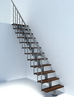 Matisere Escalier droit 9 marches - Hauteur à franchir 2.04 à 2.40m - Largeur 80cm - Structure grise et marche noyer - COMFO80/I/GN-9