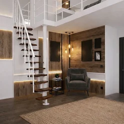 Escalier droit 10 marches - Hauteur à franchir 1.89 à 2.49m- Largeur 65cm - Structure blanche et marche noyer - NIZZA60/I/SBMNO-10-Matisere New