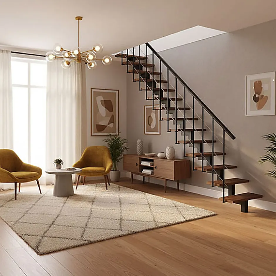 Escalier droit 10 marches - Hauteur à franchir 2.22 à 2.64m - Noir et bois - COMFO80/I/NB-10-Matisere Discount