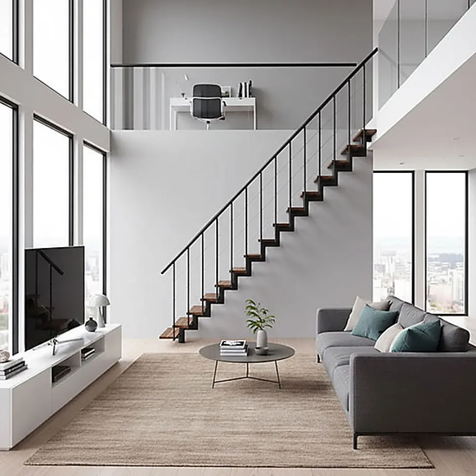 Escalier droit 10 marches - Hauteur à franchir 2.22 à 2.64m - Noir et bois - COMFO80/I/NB-10-Matisere Discount