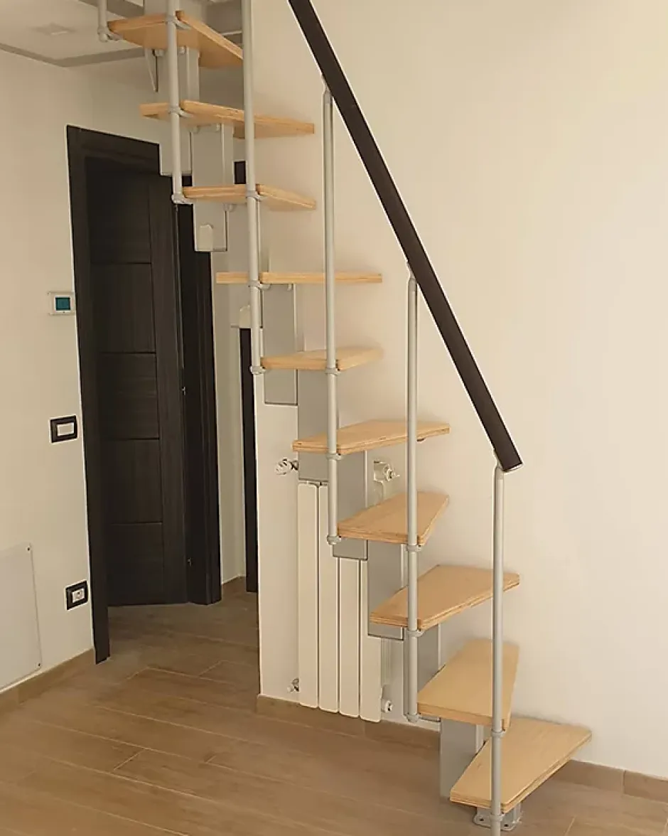 Escalier droit 11 marches - Hauteur à franchir de 2.40 à 2.84m - Largeur 60cm - Couleur bois et blanc - SMALL60/I-SBNAT-11-Matisere