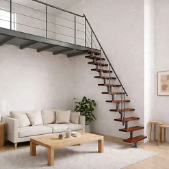 Matisere Escalier droit 13 marches - Hauteur à franchir 2.41 à 3.17m - Largeur 65cm - Structure grise et marche noyer - NIZZA60/I/SGMNO-13