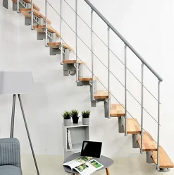 Matisere Escalier droit 10 marches - Hauteur à franchir 2.22 à 2.64m- Largeur 80cm - Structure grise et marche hêtre - COMFO80/I/GB-10