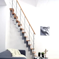 Matisere Escalier droit 8 marches - Hauteur à franchir 1.71 à 1.83m - Largeur 65cm - Structure grise et marche hêtre - QUATR65/I-GB-8