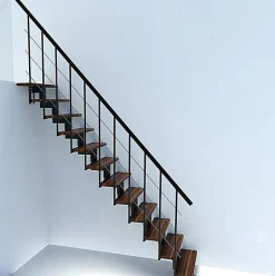 Matisere Escalier droit 13 marches - Hauteur à franchir 2.78 à 3.36m - Largeur 80cm - Structure noire et marche noyer - COMFO80/I/NN-13