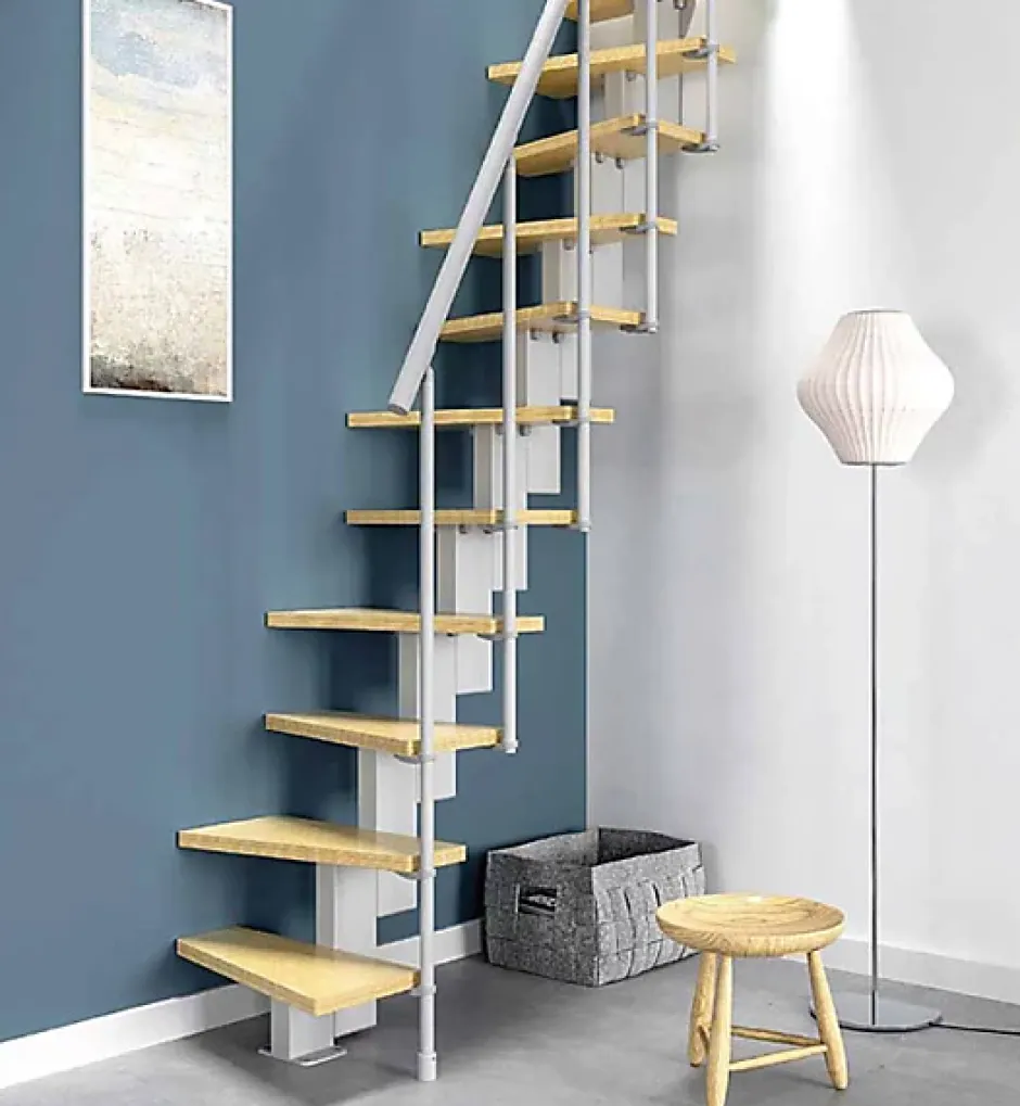 Matisere Escalier droit 12 marches - Hauteur à franchir de 2.60 à 3.08m - Largeur 60cm - Couleur bois et blanc - SMALL60/I-SGNAT-12