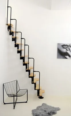 Matisere Escalier droit 9 marches - Hauteur à franchir 1.72 à 2,26m - Noir et Hêtre - TWISTER60-I-NH-9