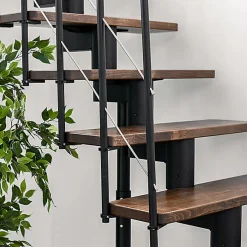 Matisere Escalier droit 13 marches - Hauteur à franchir 2.78 à 3.36m - Largeur 80cm - Structure grise et marche noyer - COMFO80/I/GN-13