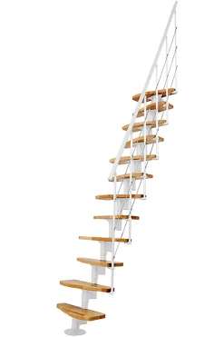 Matisere Escalier droit 10 marches - Hauteur à franchir 1.89 à 2.49m - Largeur 65cm - Structure blanche et marche hêtre - NIZZA60/I/BN-10