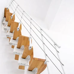 Matisere Escalier droit 10 marches - Hauteur à franchir 1.89 à 2.49m - Largeur 65cm - Structure blanche et marche hêtre - NIZZA60/I/BN-10