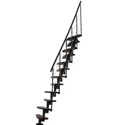 Matisere Escalier droit 12 marches - Hauteur à franchir 2.23 à 2.94m- Largeur 65cm - Structure noire et marche noyer - NIZZA60/I/SNMNO-12