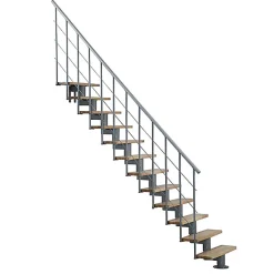 Matisere Escalier droit 14 marches - Hauteur à franchir 2.97 à 3.60m - Largeur 80cm - Structure grise et marche hêtre - COMFO80/I/GB-14