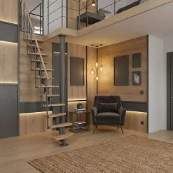 Escalier droit 10 marches - Hauteur à franchir 1.89 à 2.49m- Largeur 65cm - Structure grise et marche hêtre - NIZZA60/I/GH-10-Matisere Outlet