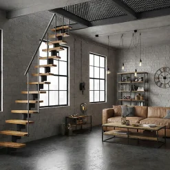 Escalier droit 10 marches - Hauteur à franchir 1.89 à 2.49m- Largeur 65cm - Structure grise et marche hêtre - NIZZA60/I/GH-10-Matisere Outlet