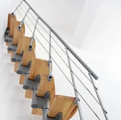 Escalier droit 10 marches - Hauteur à franchir 1.89 à 2.49m- Largeur 65cm - Structure grise et marche hêtre - NIZZA60/I/GH-10-Matisere Outlet