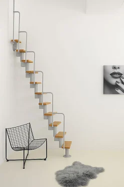 Matisere Escalier droit 12 marches - Hauteur à franchir 2.23 à 2.93m - Gris et hêtre - TWISTER60-I-GH-12