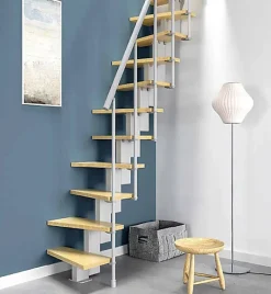 Escalier droit 9 marches - Hauteur à franchir de 2.00 à 2.36m - Largeur 60cm - Couleur bois et blanc - SMALL60/I-SGNAT-9-Matisere Best