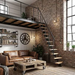 Matisere Escalier droit 11 marches - Hauteur à franchir 2.06 à 2.70m - Largeur 65cm - Structure noire et marche hêtre - NIZZA60/I/NH-11