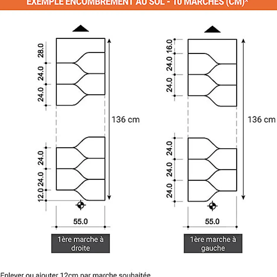 Matisere Escalier droit 10 marches - Hauteur à franchir de 2.21 à 2.61m - Largeur 61cm - Couleur naturel et blanc - MINI61/I/SBMNAT-10